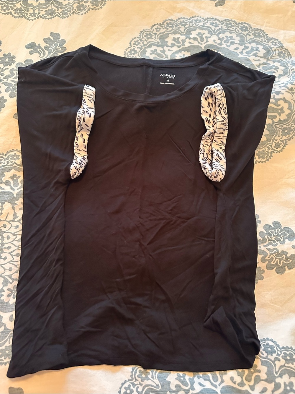 Alfani Infimates Black Women's Sleeveless Pajama Top with Patterned Trim size  M